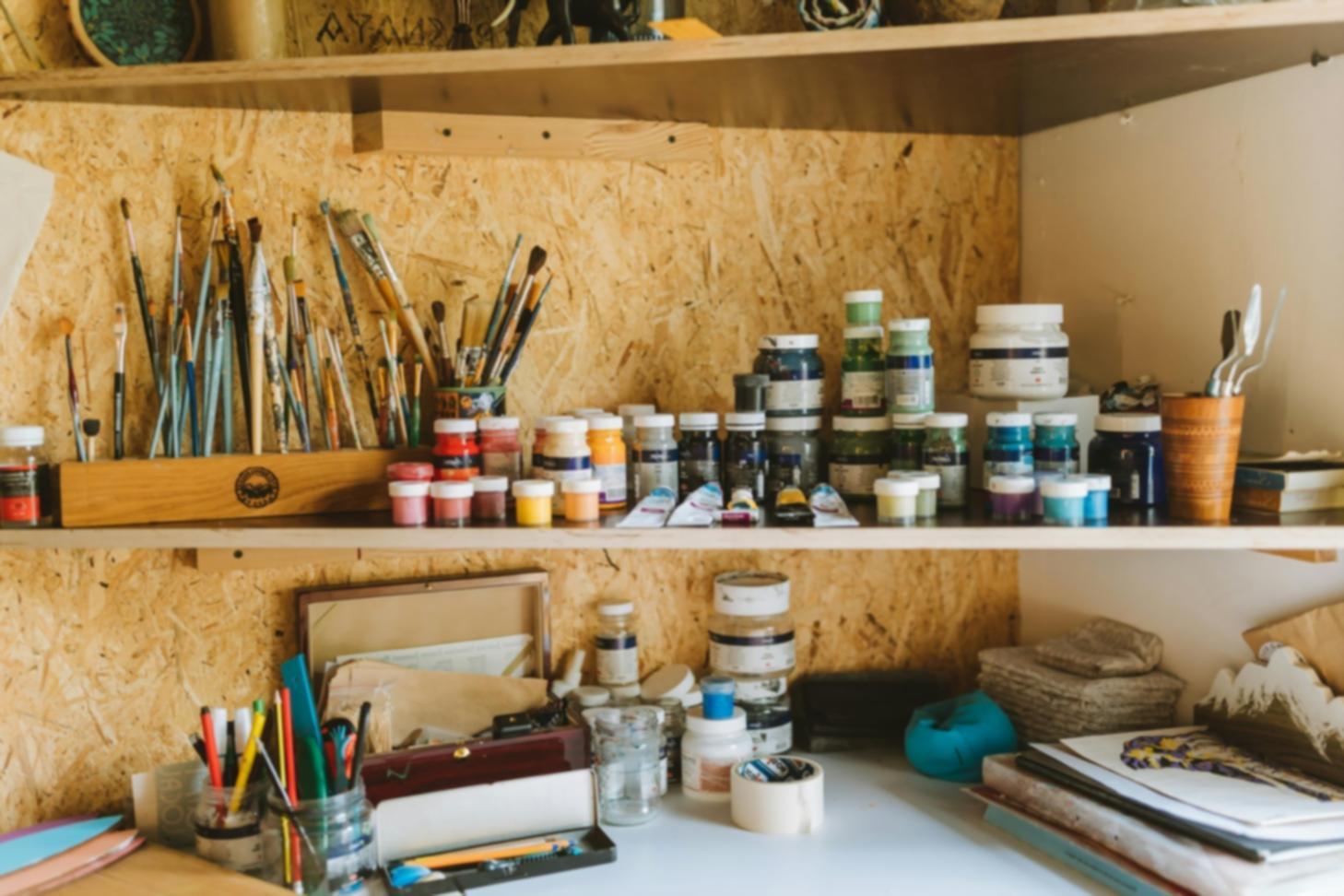 Zeichenmaterialien und Skizzen auf Arbeitstisch